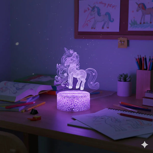 Großes 3D LED Einhorn Nachtlicht mit 16 Farben und Fernbedienung