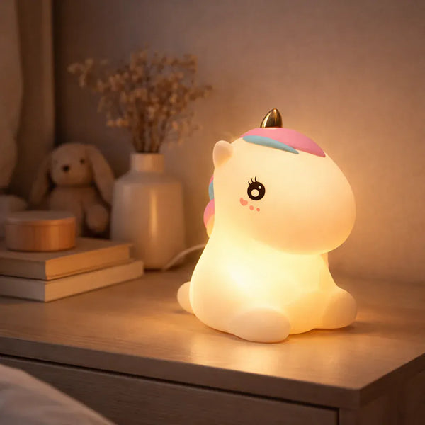 Buntes Nachtlicht Einhorn LED, aus Silikon, Wiederaufladbar per USB