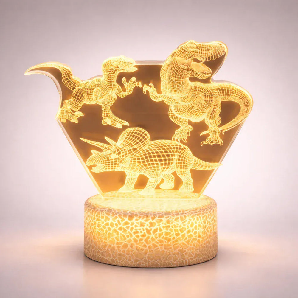 Nachtlicht Lampe LED mit 3 Dinosauriern 3D für Kinder