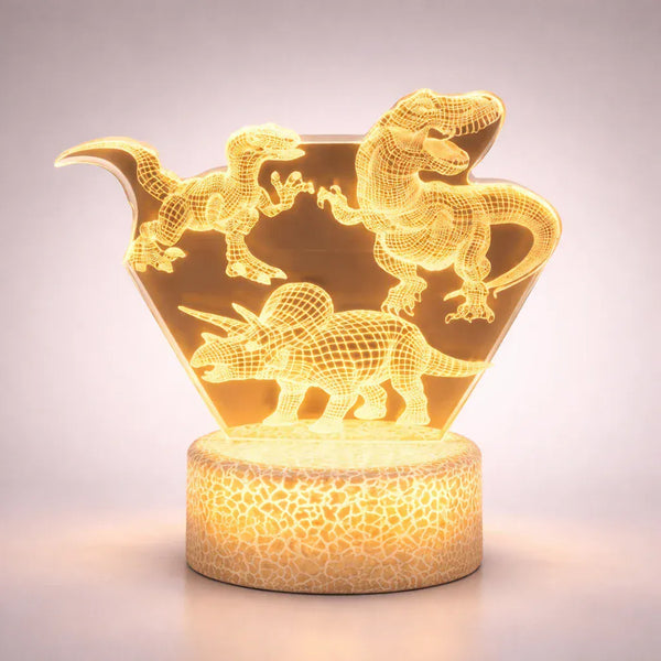 Nachtlicht Lampe LED mit 3 Dinosauriern 3D für Kinder